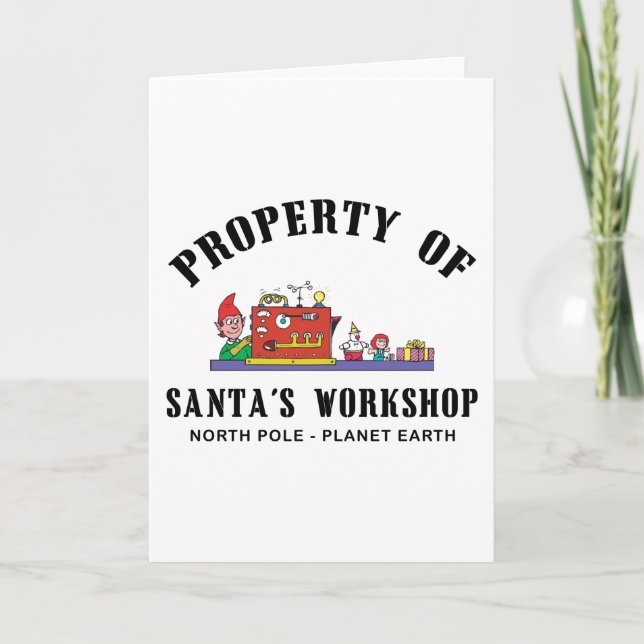 Tarjeta Festiva Propiedad del regalo del taller de Santa (Anverso)
