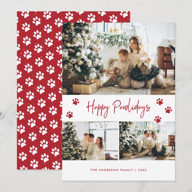 Tarjeta Festiva Propietario del gato Perro Fotografía roja Felices (Anverso / Reverso)