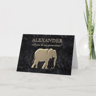 Tarjeta Festiva Propuesta de Padrino de Boda con Elefante de Oro s