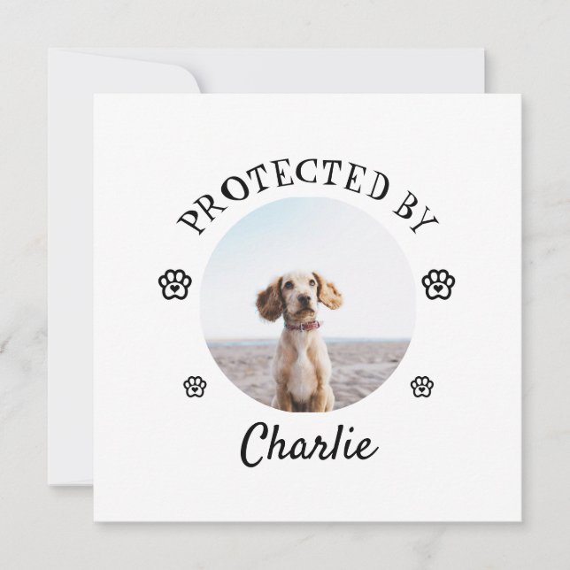 Tarjeta Festiva Protected By Dog Photo Paw Print Design (Anverso)