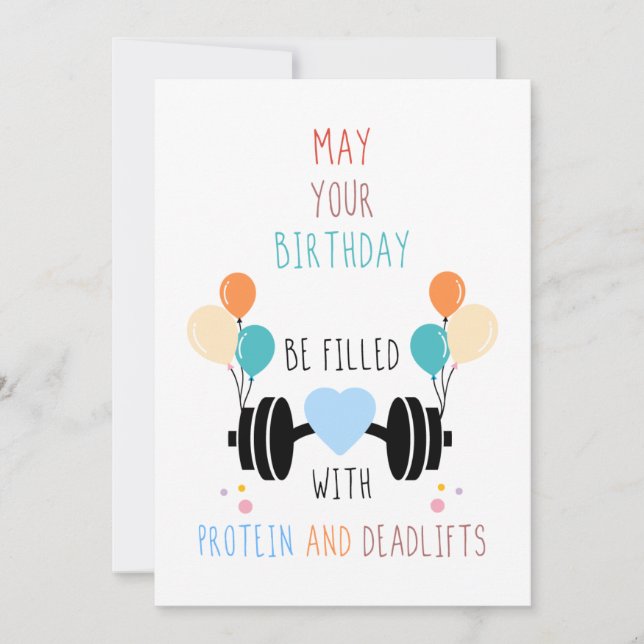 Tarjeta Festiva Protein and Deadlifts Happy Birthday Card  (Anverso)
