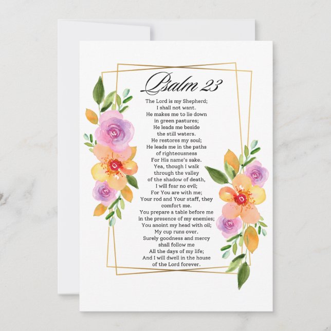 Tarjeta Festiva Psalm 23 Floral Geometric Frame (Anverso)