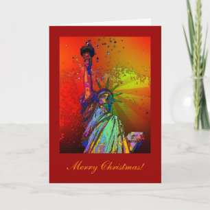 Tarjeta Festiva Psicodélico NYC: Estatua de los Navidades de Liber