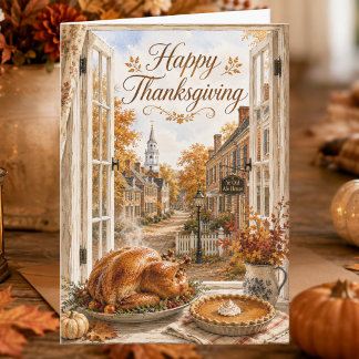 Tarjeta Festiva Pueblo Colonial Histórico de Otoño Feliz Día de Ac
