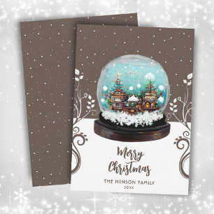 Tarjeta Festiva Pueblo de invierno de bola de nieve de vidrio Navi