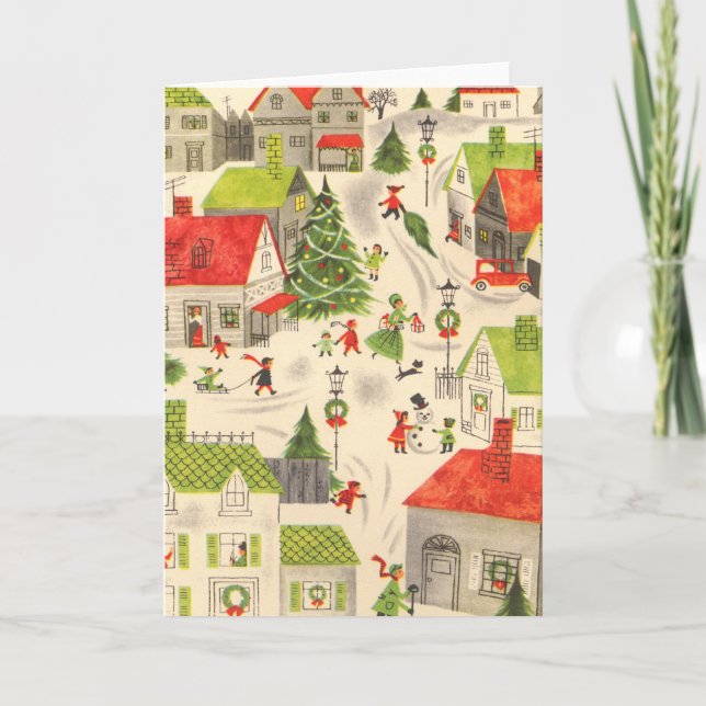 Tarjeta Festiva Pueblo de los pequeños Navidades (Anverso)