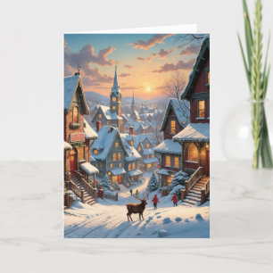 Tarjeta Festiva Pueblo de Navidades Snowy