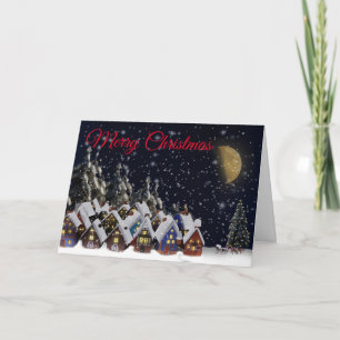 Tarjeta Festiva Pueblo de Papá Noel Navideño Personalizado