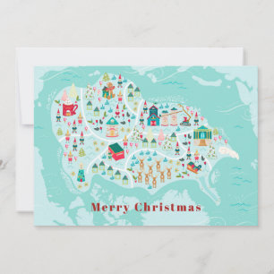 Tarjeta Festiva Pueblo del Polo Norte Ilustrado Mapa de Fiesta