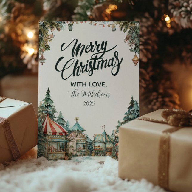 Tarjeta Festiva Pueblo invernal pintado a mano (Subido por el creador)