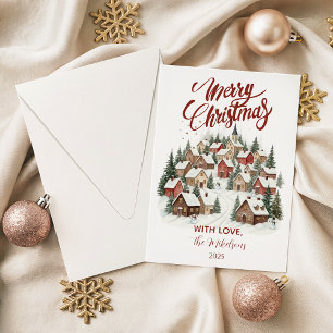 Tarjeta Festiva Pueblo Navideño Acogedor de Invierno