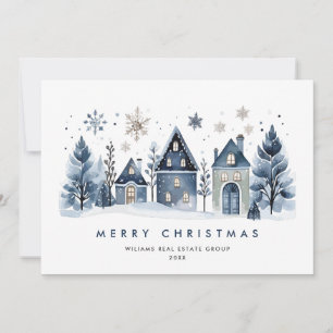 Tarjeta Festiva Pueblo navideño corporativo minimalista de inviern