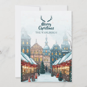 Tarjeta Festiva Pueblo navideño de invierno