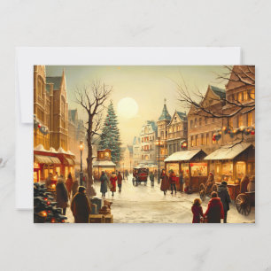Tarjeta Festiva Pueblo navideño invernal vintage