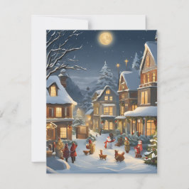 Tarjeta Festiva Pueblo Navideño Nevado