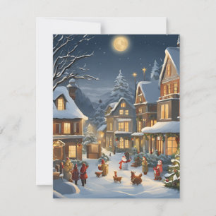 Tarjeta Festiva Pueblo Navideño Nevado