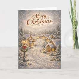 Tarjeta Festiva Pueblo navideño nevado 