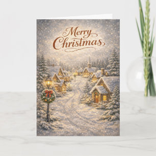 Tarjeta Festiva Pueblo navideño nevado