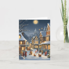 Tarjeta Festiva Pueblo Navideño Nevado