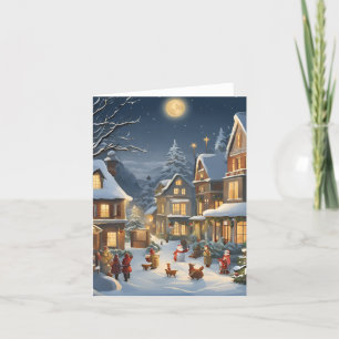 Tarjeta Festiva Pueblo Navideño Nevado