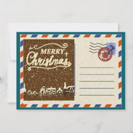 Tarjeta Festiva Pueblo Navideño Nevado de Acuarela Vintage Persona