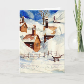 Tarjeta Festiva Pueblo navideño nevado escena invernal escénica de