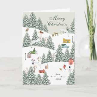 Tarjeta Festiva Pueblo Navideño No Foto Verde