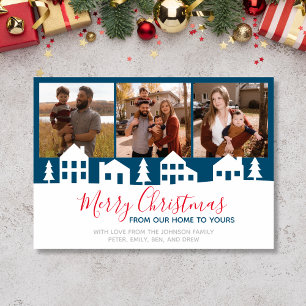 Tarjeta Festiva Pueblo navideño sencillo