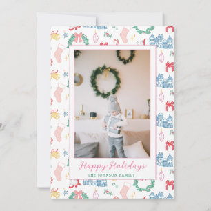 Tarjeta Festiva Pueblo Navideño Toile Foto Ilustrada