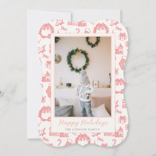 Tarjeta Festiva Pueblo Navideño Toile Ilustrado