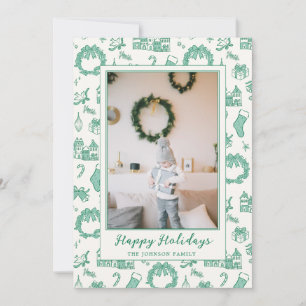 Tarjeta Festiva Pueblo Navideño Toile Ilustrado Foto
