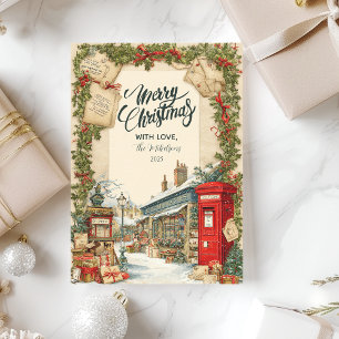 Tarjeta Festiva Pueblo navideño victoriano