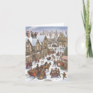 Tarjeta Festiva Pueblo Navideño Victoriano Mercado Invernal Antigu