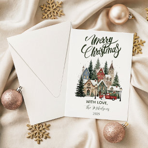 Tarjeta Festiva Pueblo Navideño Vintage