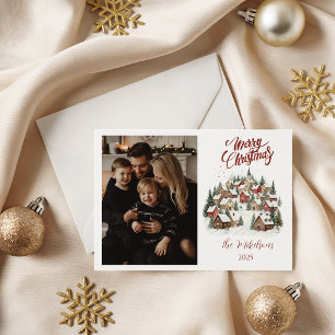 Tarjeta Festiva Pueblo Navideño Vintage Personalizado