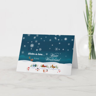 Tarjeta Festiva Pueblo Nevado Festivo con Texto Interior Personali
