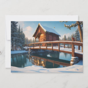 Tarjeta Festiva Puente de madera cubierto de nieve