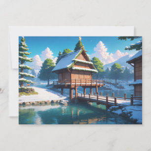Tarjeta Festiva Puente de madera cubierto de nieve