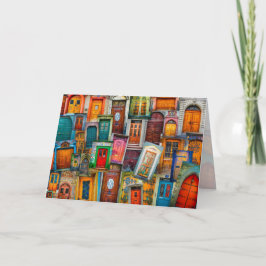 Tarjeta Festiva Puerta Art Blank Toda Ocasión Colorido Viaje 5x7