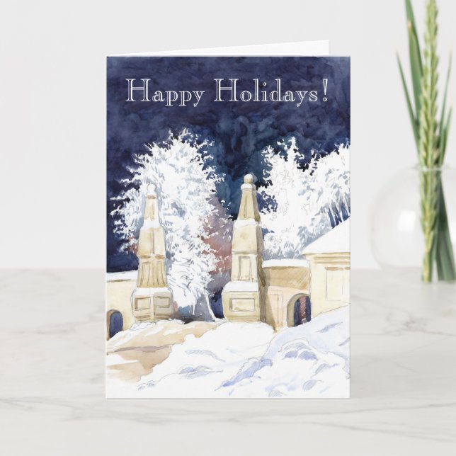 Tarjeta Festiva Puerta de invierno por la noche (boceto) (Anverso)