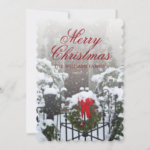 Tarjeta Festiva Puerta de la casa con Navidades correa y nieve de 