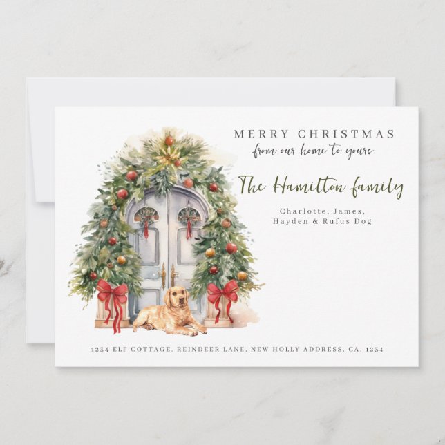 Tarjeta Festiva Puerta Delantera Con Navidades De Labrador (Anverso)