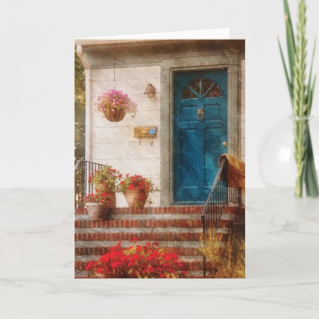 Tarjeta Festiva Puerta - puerta principal azul (Anverso)