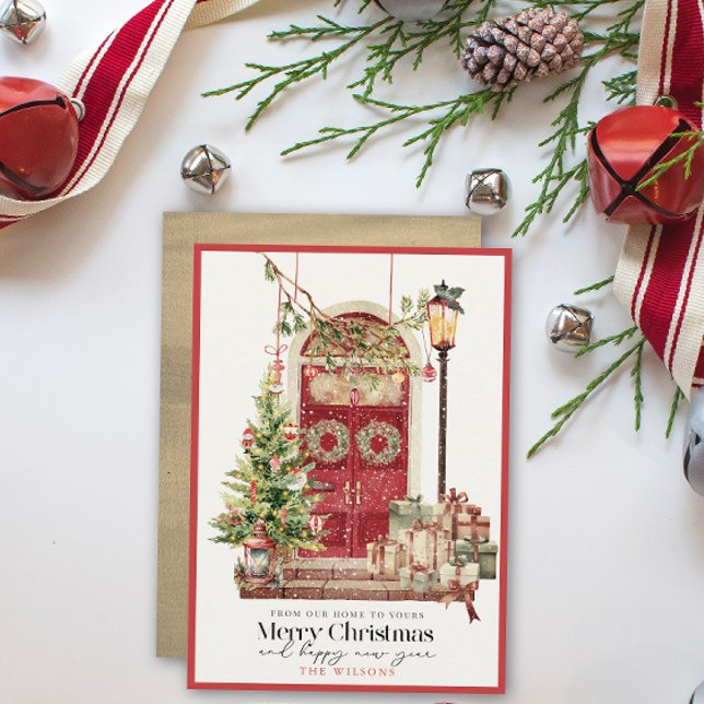 Tarjeta Festiva Puerta roja nuestro hogar para tus Navidades (Subido por el creador)