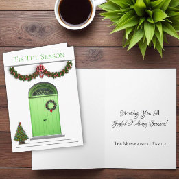Tarjeta Festiva Puertas Verdes Decoraciones Navideñas Es La Tempor