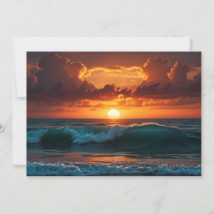 Tarjeta Festiva Puesta de sol Amanecer Océano Playa Olas Impresion