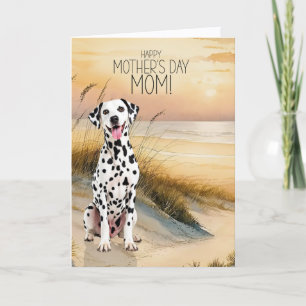Tarjeta Festiva Puesta de sol del perro dálmata en la playa día de