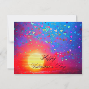 Tarjeta Festiva Puesta de sol y corazón disperso de San Valentín 