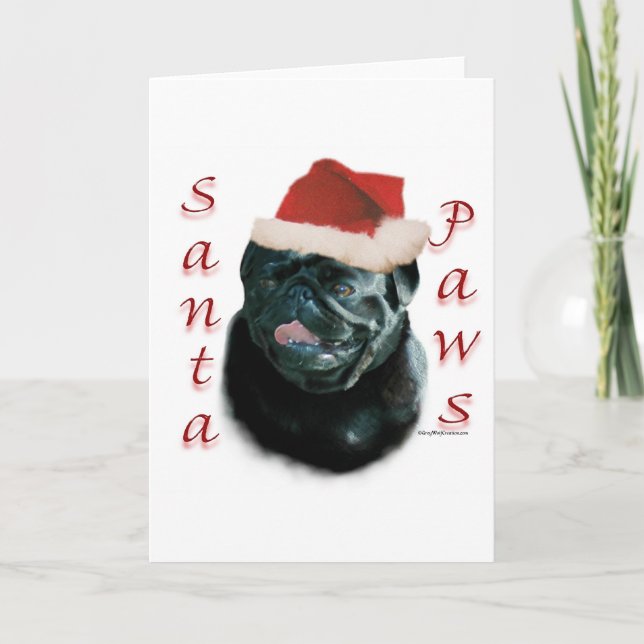 Tarjeta Festiva Pug (blk) Santa Paws (Anverso)