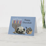 Tarjeta Festiva Pug Chanukah Card Menorah Dreidel<br><div class="desc">Recordar a la familia y amigos durante la temporada de Chanukah es una manera maravillosa de estar en contacto con la gente que amas y te importa. Creé estas tarjetas de perro Chanukah con amor y cuidado y estoy seguro de que cualquiera que ame los perros estará encantado de recibirlas....</div>